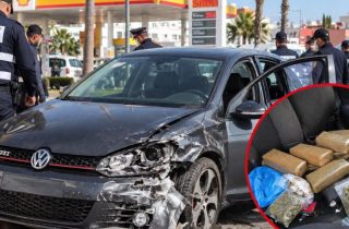 حادثة سير بطريق تاويمة بالناظور تقود إلى اكتشاف مخدرات داخل سيارة “غولف 6” واختفاء سائقها