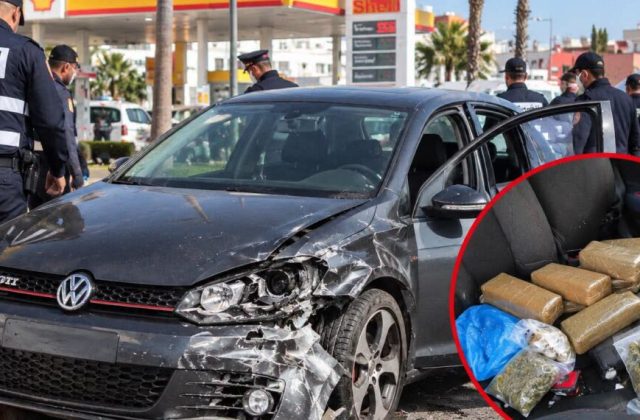 حادثة سير بطريق تاويمة بالناظور تقود إلى اكتشاف مخدرات داخل سيارة “غولف 6” واختفاء سائقها